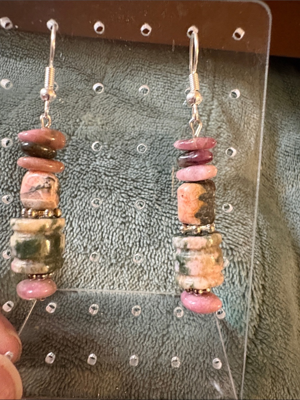 Hand Crafted Unakite Jasper Stone Stack Dangle Earrings